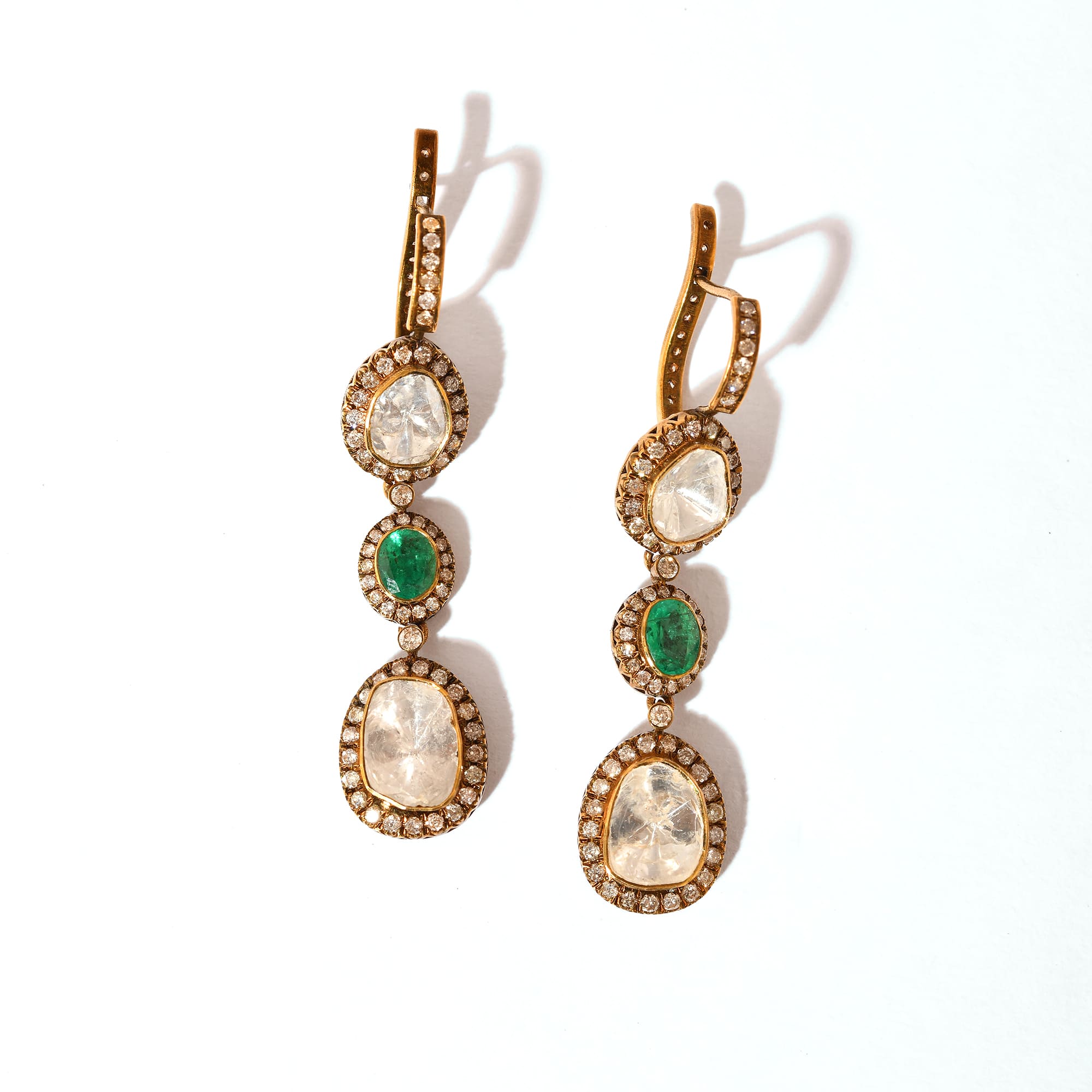 Double Polki Emerald Earrings