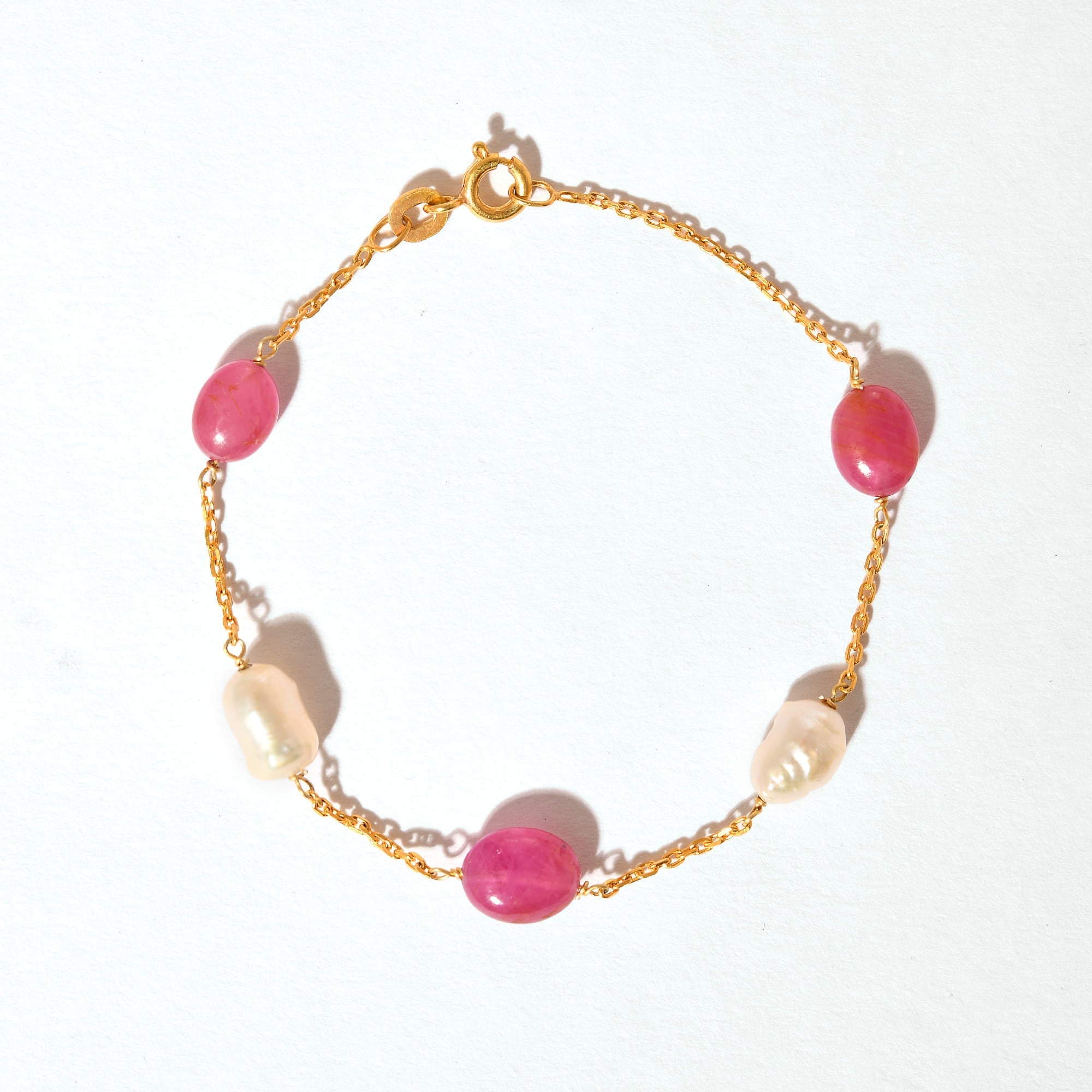 Ruby and Pearl 14k Gold Bracelet (7 inches)