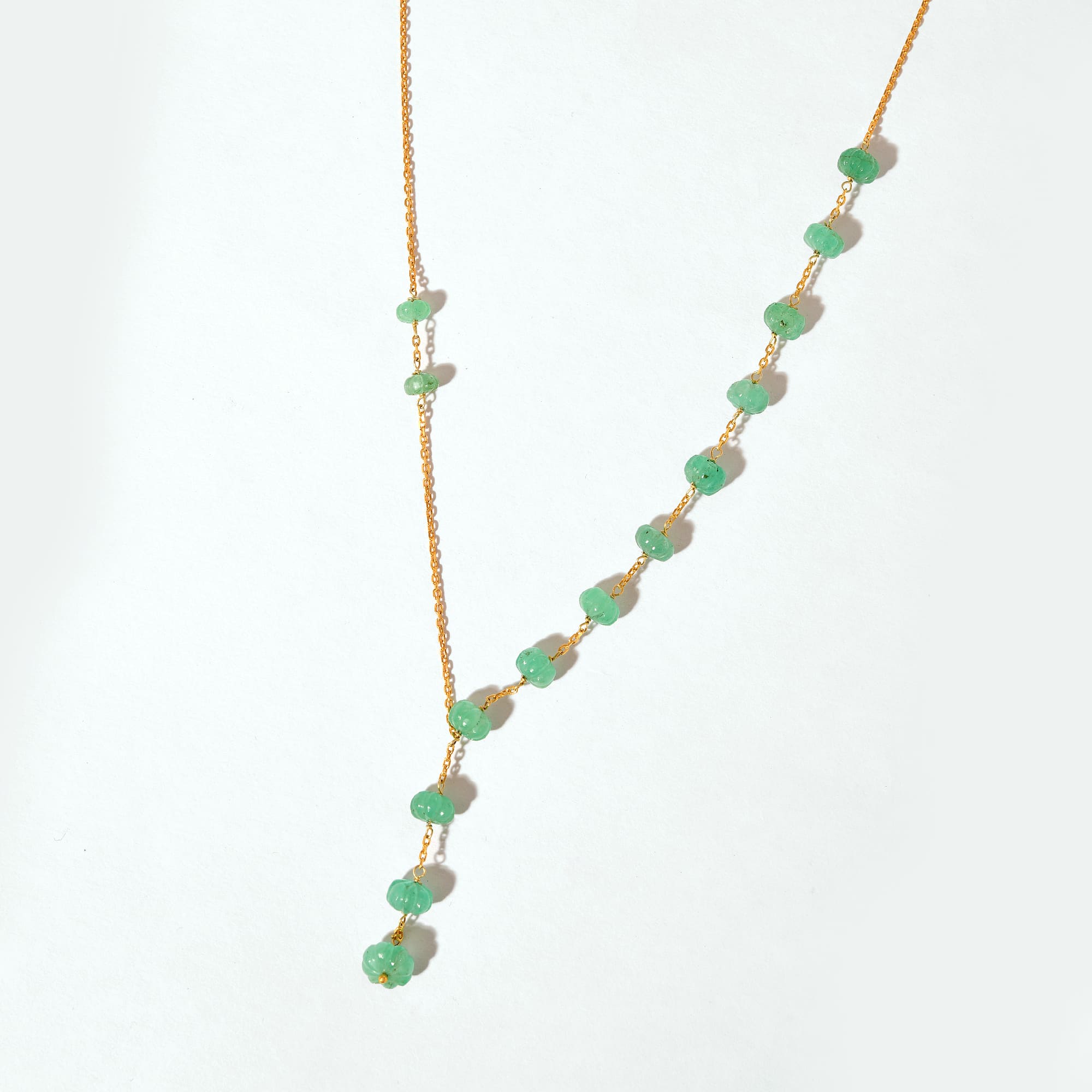 Columbian Emerald Melon-Cut 14k Gold Chain