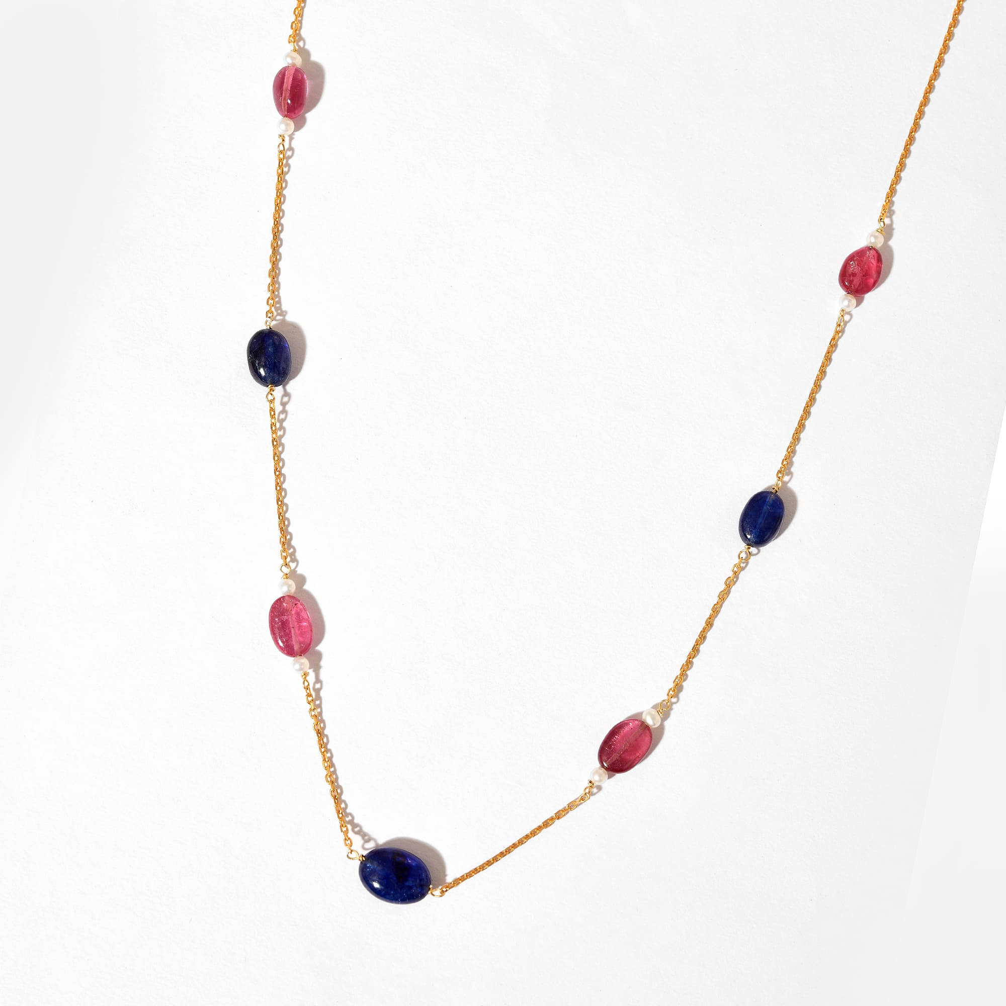 Tourmaline and Sapphire chain,gold chain,gemstone chain