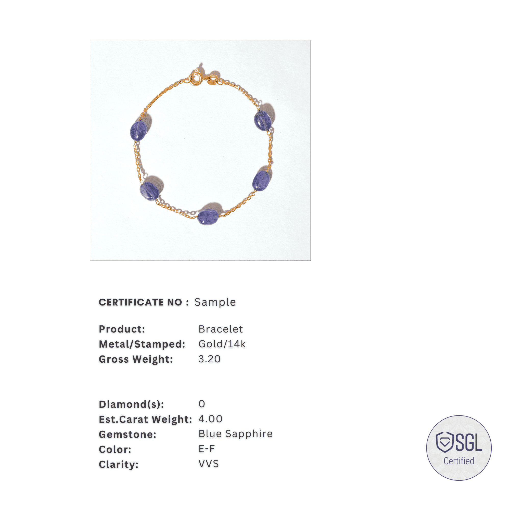 Blue Sapphire 14k Gold Bracelet (7 Inches)