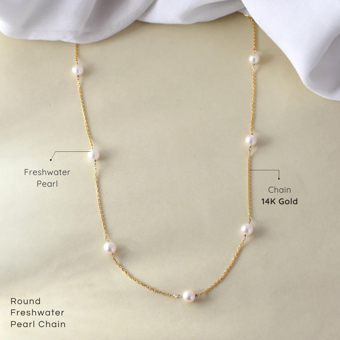 Round Freshwater Pearl 14k Gold Chain